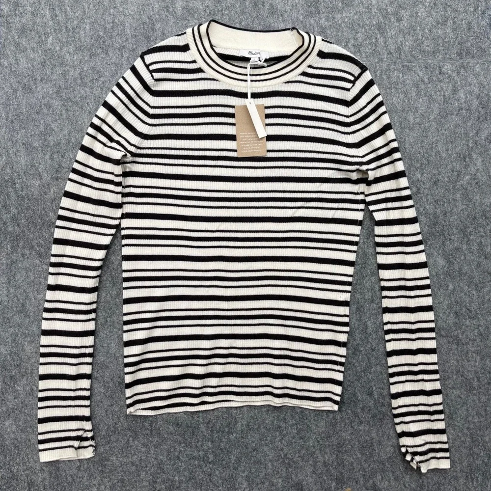 Madewell Sweater Womens Small Striped Double Layered Crewneck Merino Silk Blend